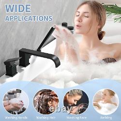 Waterfall Roman Tub Faucet with Hand Shower, Deck Mount Tub Filler Bathtub Fauce