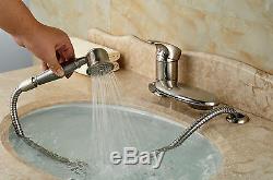 Waterfall Spout Bathtub Faucet Set Deck Mount Bath Tub Mixer Tap Brushed Nickel