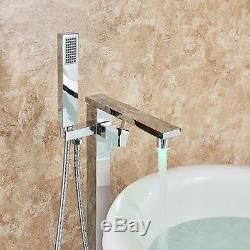 Waterfall Wall-mount Bath Tub Filler Faucet with Handheld Shower Brushed Nickel
