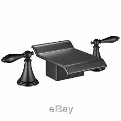 Widespread Bathroom Tub Basin Faucet Waterfall Sink Mixer Tap Oil-Rubbed