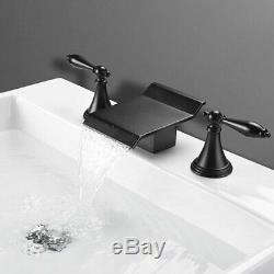Widespread Bathroom Tub Basin Faucet Waterfall Sink Mixer Tap Oil-Rubbed