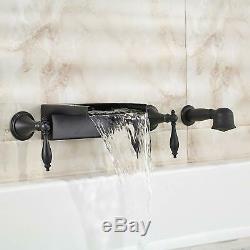Widespread Wall Mounted Bathtub Faucet 3 Knobs Mixer Tap with Handheld Shower