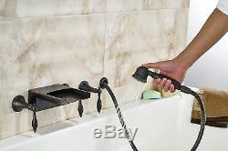Widespread Wall Mounted Bathtub Faucet 3 Knobs Mixer Tap with Handheld Shower