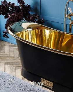Witt & Berg Copper Bateau Bathtub Charcoal Exterior / Polished Brass Interior