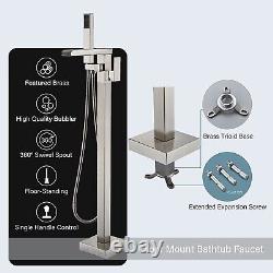 YAGATAP Freestanding Bathtub Faucet with Hand Held Shower, Brushed Nickel